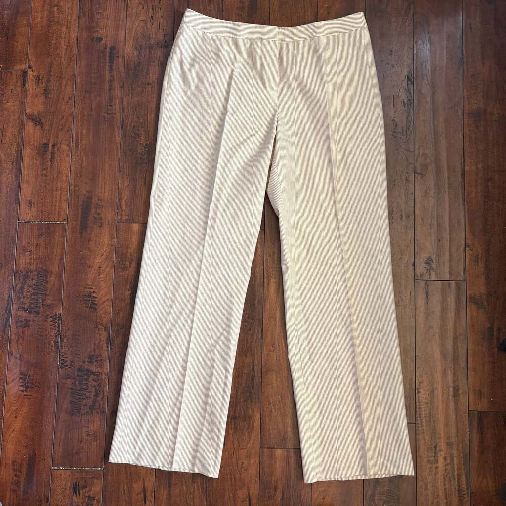 Lafayette 148 New York Pants Womens 16 Cream Striped Cotton Linen Blend